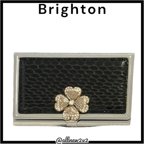 Brighton Black and Silver Business Card Holder with Shamrock Accent